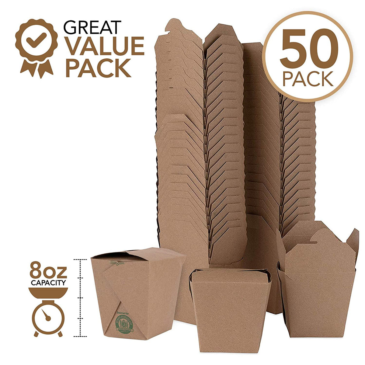  Take Out Food Containers 16 Oz Microwaveable Kraft Brown Paper  Chinese Takeout Box (50 Pack) Leak and Grease Resistant Stackable Pint Size  To Go Boxes - Recyclable Food Containers - Party