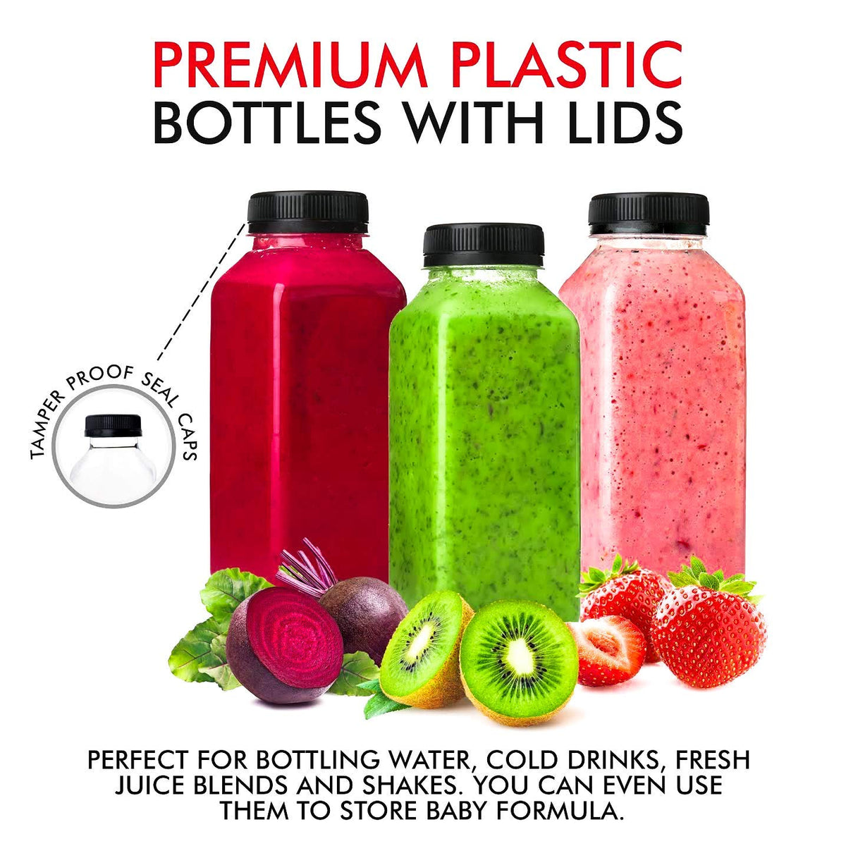 5pcs 16oz Plastic Juice Bottles Juice Containers With Lids