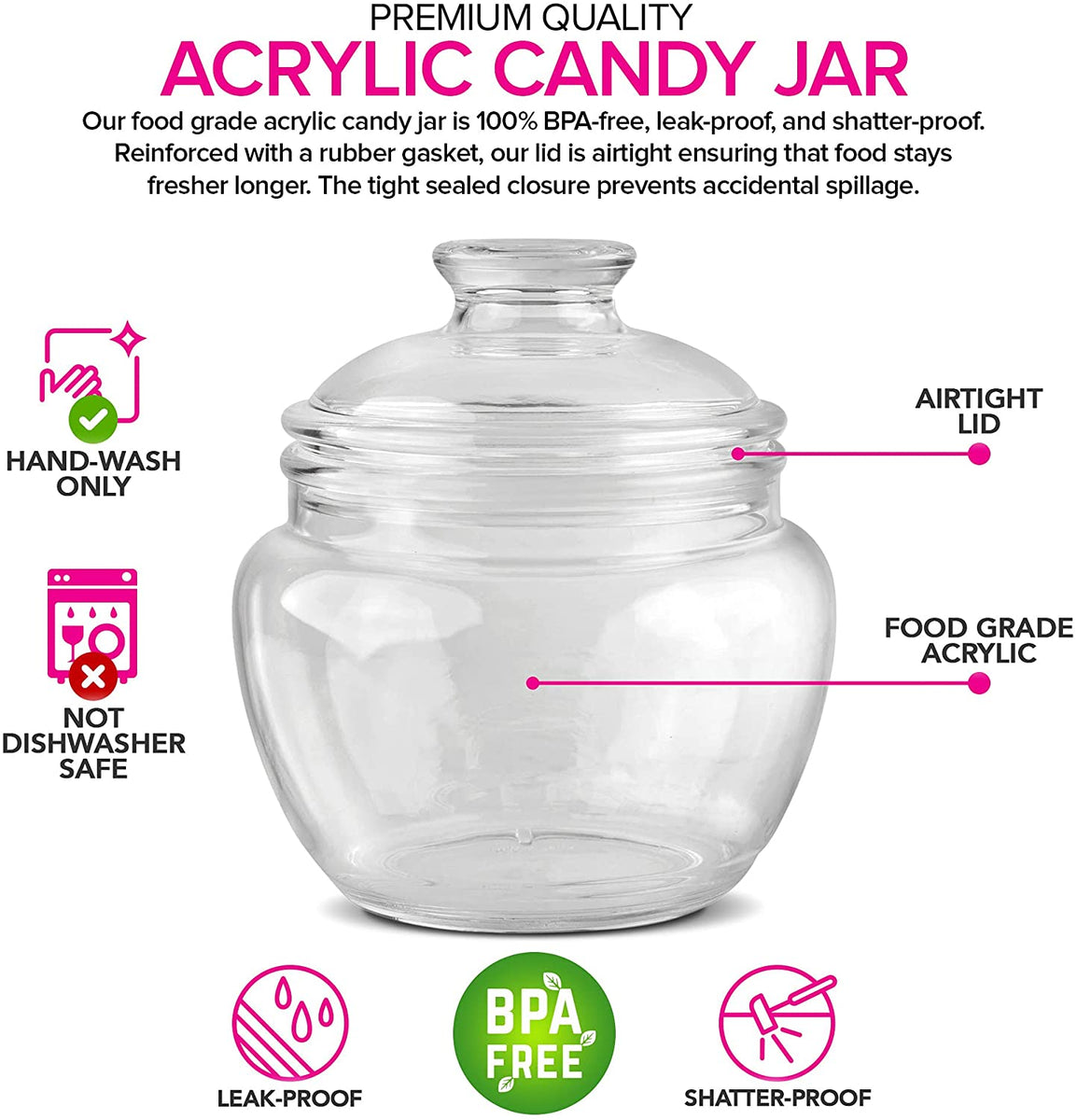 Modern Innovations 128-Ounce Candy & Cookie Jar with Lid, 1 Gallon Premium  Acrylic Clear Apothecary Jar, Wedding & Home Décor Centerpiece, Decorative