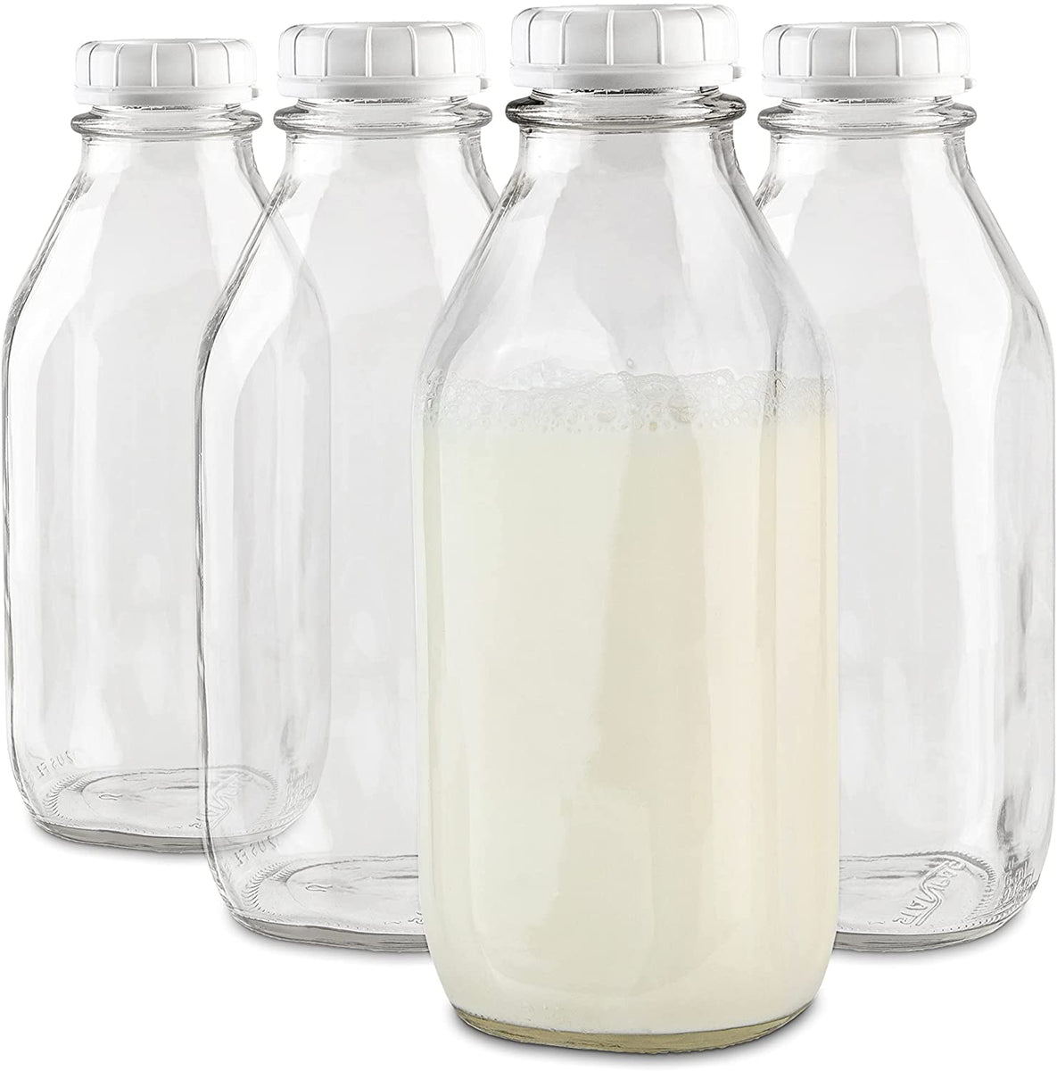 Glass Milk Bottles (6 Pack) - 12-Ounce Glass Milk Jars - 10 Tamper Proof  Snap-On Caps - Food Grade Glass Bottles with Lids - Bottles for Milk,  Oatmilk, Almond Milk - Dishwasher 