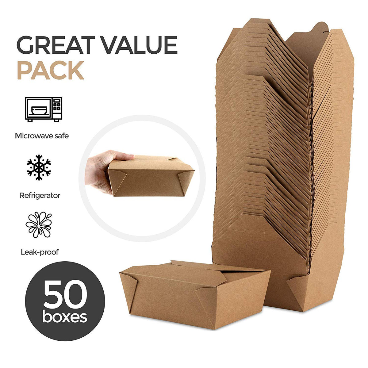 [50 Pack] To Go Containers Restaurant & Catering Supplies Takeout Food  Containers 30oz Kraft Paper Lunch Boxes, Leak and Grease Resistant  Disposable