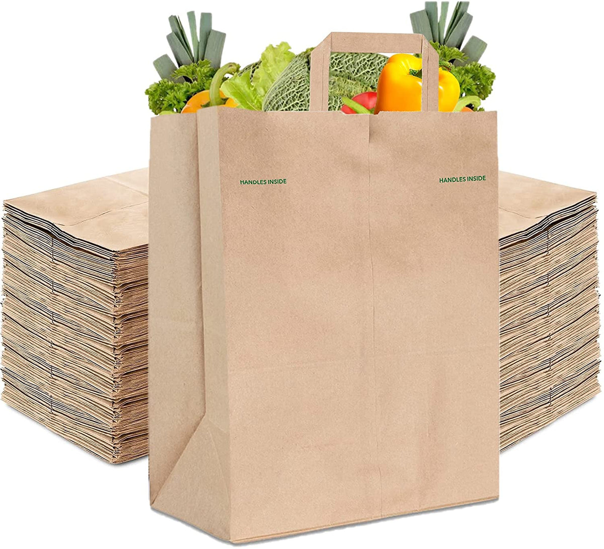 Stock Your Home 70 Lb Kraft Brown Paper Bags with Handles 50 Count Kraft Brown Paper Grocery Bags Bulk