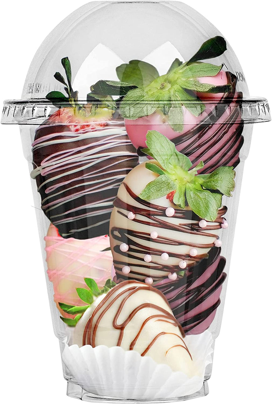 Stock Your Home 12-Ounce Dessert Cups With Dome Lids (50 Count) - Plastic Parfait Cups With Lids - Disposable And Leak-Proof - Clear Cups With Lids For Snacks, Food Sampling, Bakeries, Ice Cream