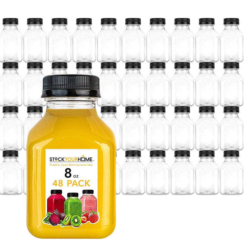 Stock Your Home 8oz Empty Plastic Juice Bottles with Lids (48 Count) for  Juicing, Smoothies, Airtight, Meal prep Lunch 