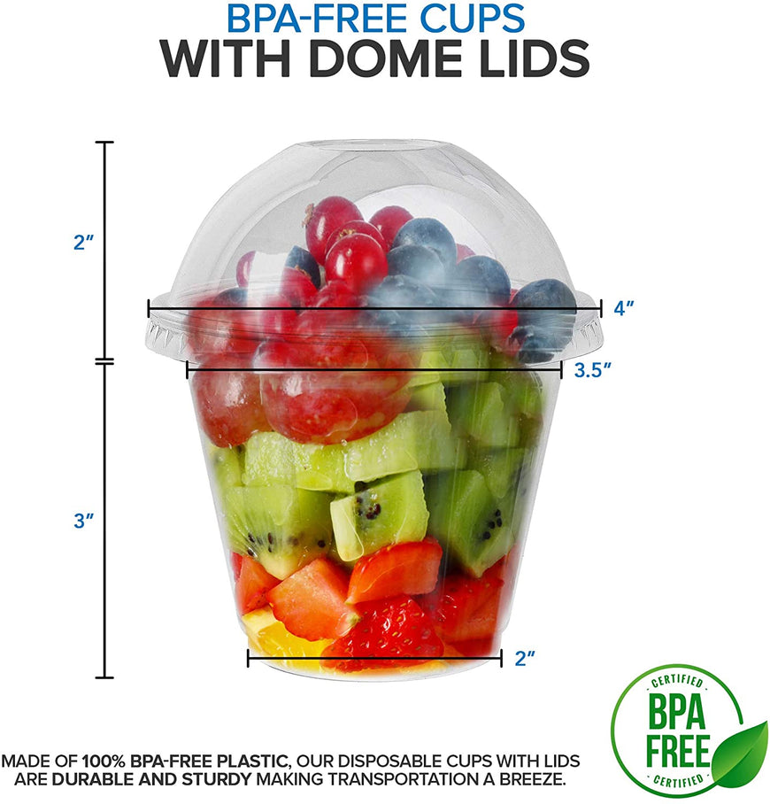 Stock Your Home 9-Ounce Treat Cups with Dome Lids (50 Count) - Plastic Dessert Cups with Lids -Disposable and Leak-Proof - Parfait Cups with Lids for Snacks, Fruits, Food Sampling, Bakeries, Ice Cream