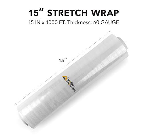 4 Pack- 15 Inch Stretch Wrap - Industrial Clear Plastic Stretch Wrap Film for Pallet Wrap, Moving Supplies Stretch Wrap - 1000 Feet, 60 Gauge