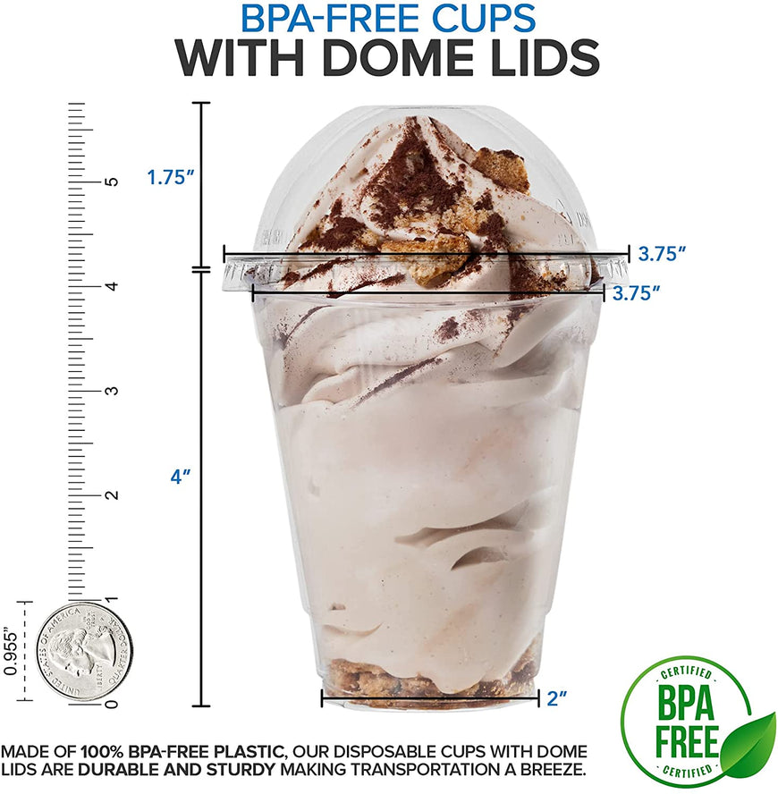 Stock Your Home 12-Ounce Dessert Cups With Dome Lids (50 Count) - Plastic Parfait Cups With Lids - Disposable And Leak-Proof - Clear Cups With Lids For Snacks, Food Sampling, Bakeries, Ice Cream