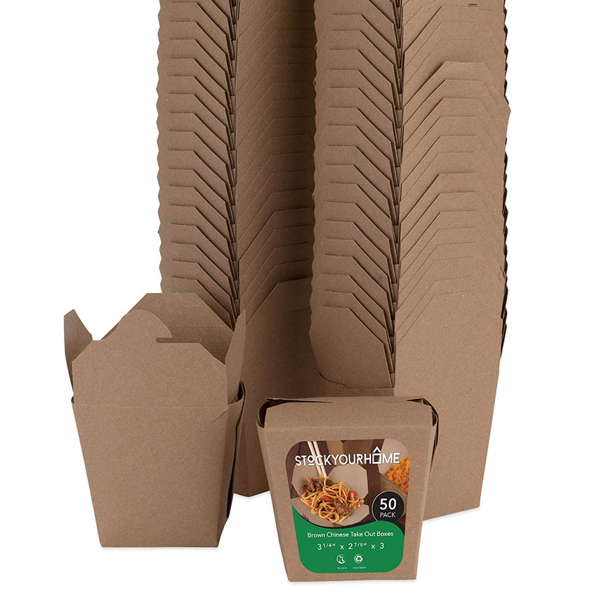 Takeout Food Containers 8 Oz Microwaveable Kraft Brown Paper Mini Chinese  Take Out Box (50 Pack) Leak and Grease Resistant Stackable to Go Boxes 