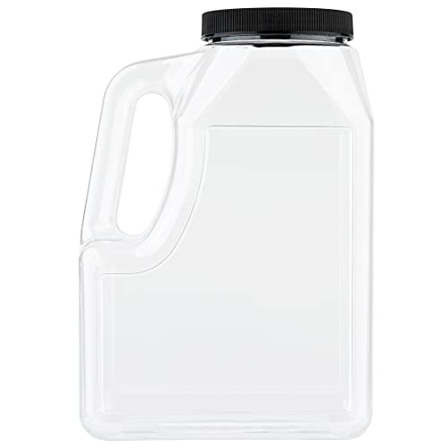 Half Gallon Clear Plastic Jug (2 Pack) - BPA Free 64 Ounce Jug - Wide Mouth Jug - Easy Grip Handle - Airtight Caps with Foam Liner - PETG Oblong Rectangular Jug - Labels Included - Stock Your Home