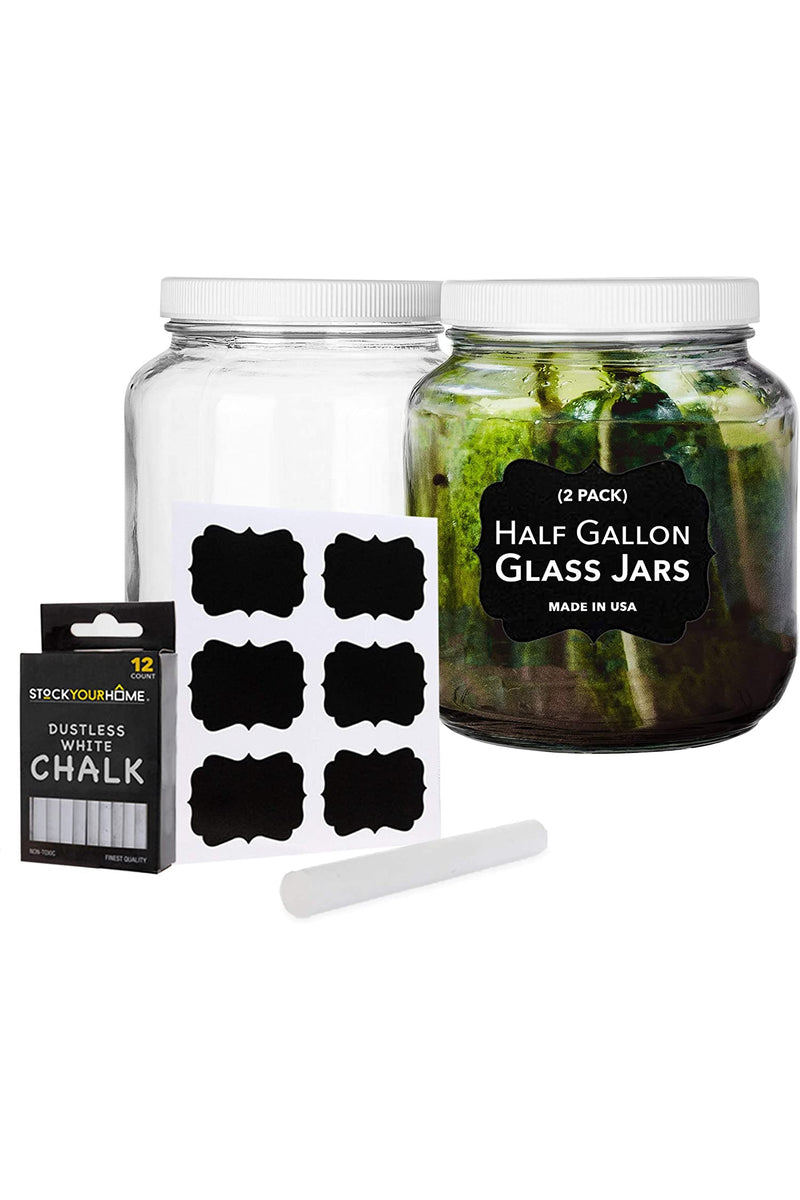 64 Oz Glass Jar with Plastic Airtight Lid (4 Pack) - Includes 6 Chalkb –  Stock Your Home