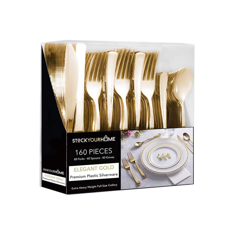 24 GOLD BEIGE Plastic CUTLERY Disposable Spoon Fork Knife Set Party Supplies